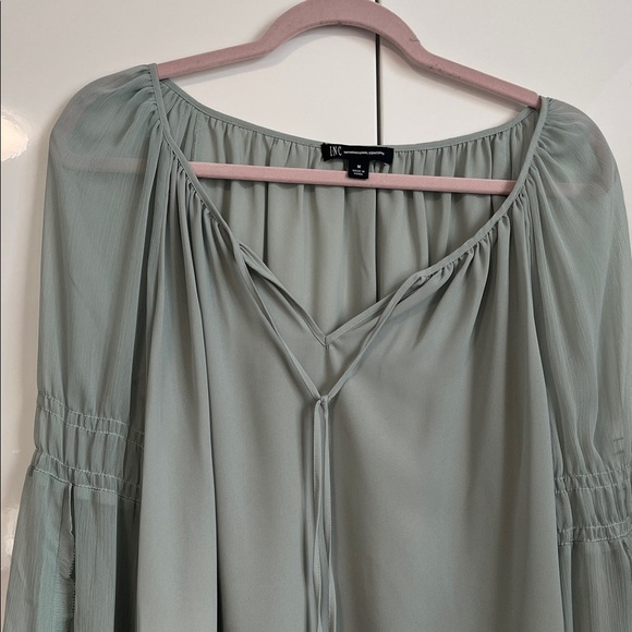 I.N.C NWOT Elegant Sage Green Frill Sleeve Bohemian Women's Blouse, Size M - Picture 3 of 11